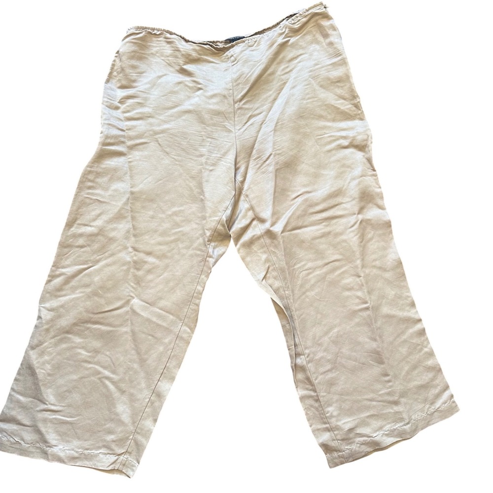 Eileen Fisher Womens Wide Leg Elastic Waist Trousers Champagne Beige Size L